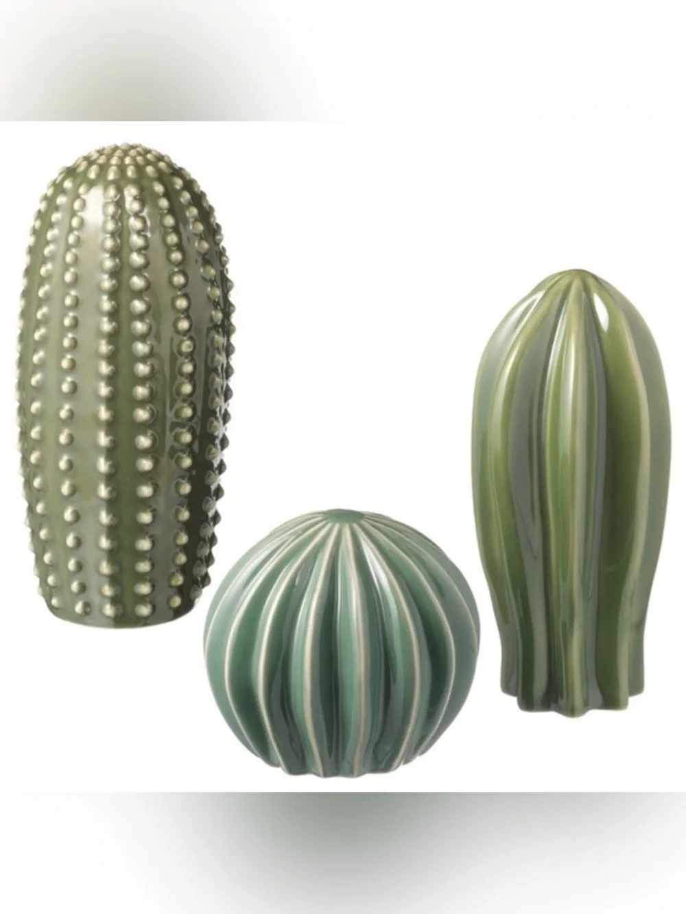 IKEA Green Ceramic Cactus Decor Set SJÄLSLIGT Decoration, set of 3, green
